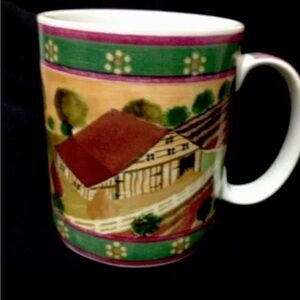 Block Gear COUNTRY VILLAGE Vintage Coffee Cup Farmhouse Fields Mug 1995